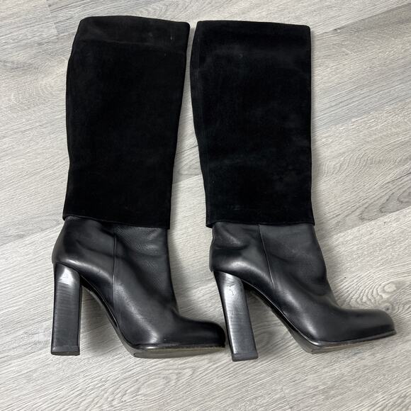 Christian Dior Suede Top Leather Heel High Boots in black Size 38/8 - Picture 1 of 9